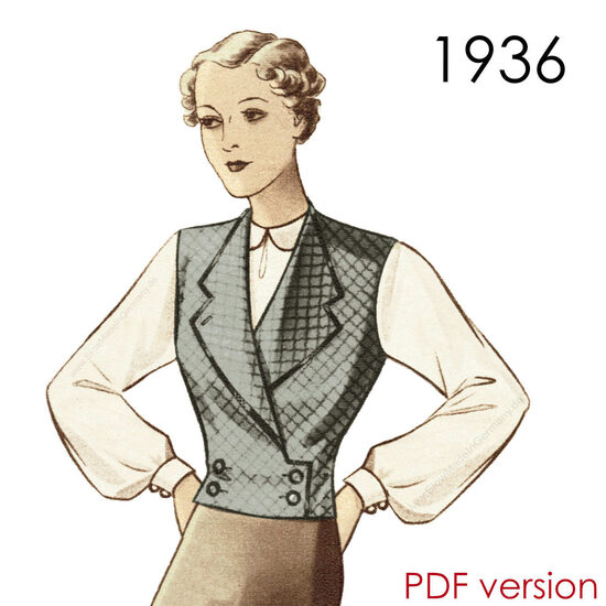 1936 Waistcoat. Bust 92 cm (36"). PDF pattern.